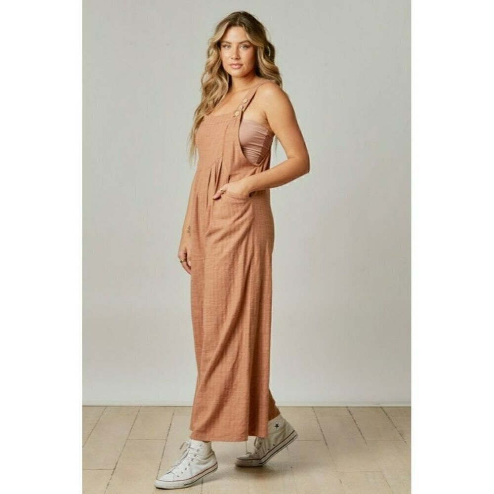 Let's Make Plans Wide Leg Overalls in Beige - Picture 5 of 7